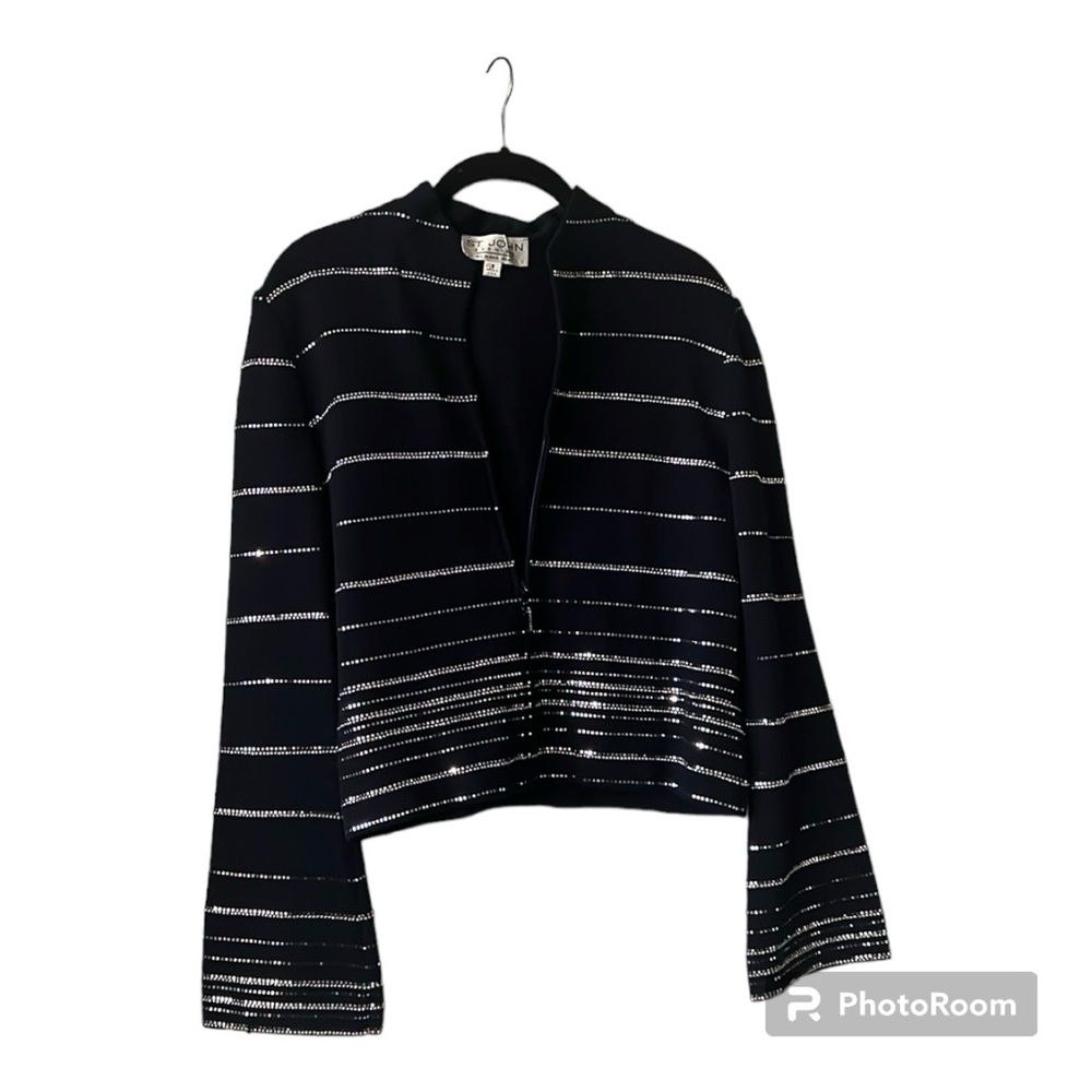 ST JOHN EVENING NAVY/ Horizontal line of glittering Rhinestone suit jacket